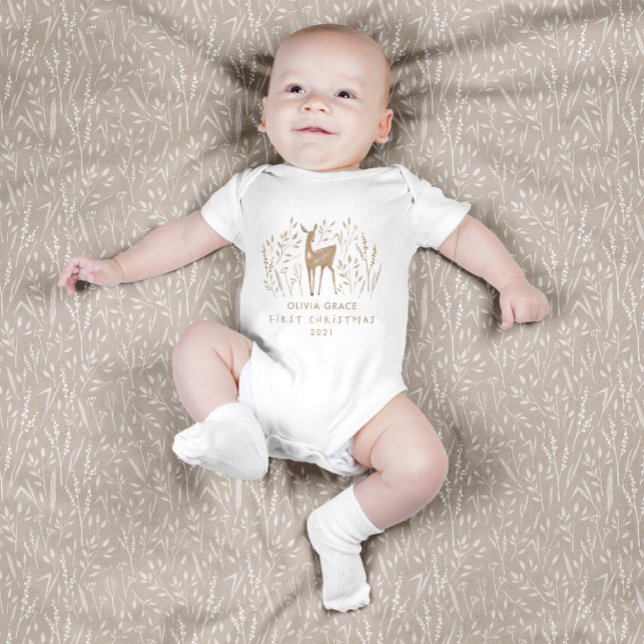 First Christmas natural reindeers delicate modern  Baby Bodysuit (Creator Uploaded)