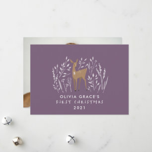 First Christmas natural reindeers delicate purple Holiday Card