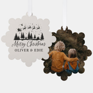 First Christmas natural reindeers elegant 1 photo Tree Decoration Card