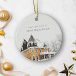 First Christmas New Home Address Custom Photo Ceramic Ornament<br><div class="desc">Mark your first Christmas in your new home with this personalised ceramic ornament. Both sides feature your new address and a cherished photo of your house, beautifully combined in a stylish font. This double-sided design ensures that every angle captures the memory of your first holiday season in your new home....</div>