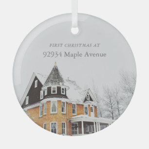First Christmas New Home Address Custom Photo Glass Tree Decoration
