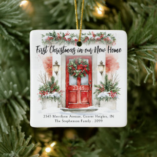 First Christmas New Home Address Photo Watercolor Ceramic Ornament