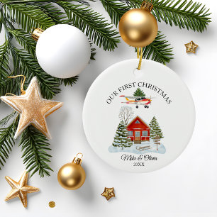 First Christmas New Home Cessna Aeroplane and Tree Ceramic Ornament