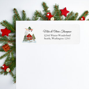 First Christmas New Home Cessna Aeroplane and Tree Return Address Label