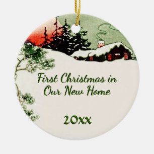 First Christmas New Home Country Christmas Cabin Ceramic Ornament