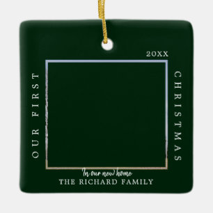 First Christmas New Home Custom Green Photo Ceramic Ornament