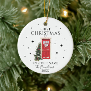 First Christmas New Home Elegant Red Door Custom Ceramic Ornament