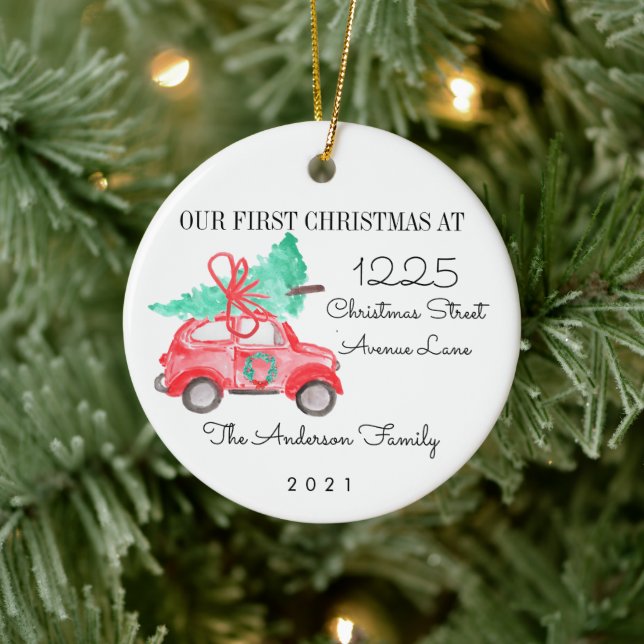 First Christmas New Home For the Holidays Car Tree Ceramic Ornament (Tree)