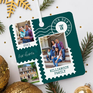 First Christmas New Home Fun Postage Stamp Photos  Metal Tree Decoration