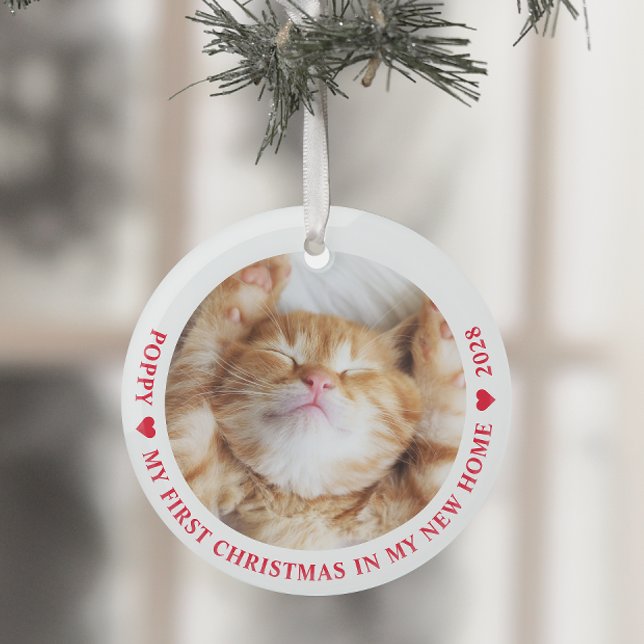 First Christmas New Home Kitten Cat Photo Glass Tree Decoration (Creator Uploaded)
