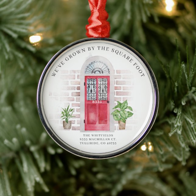 First Christmas New Home Red Door Botanical Metal Ornament (Tree)