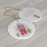 First Christmas New Home Red Door Chic Plants Boho Ceramic Ornament<br><div class="desc">We've moved watercolor red door moving home announcement ornament to inform your family and friends about your new home. This ornament features a watercolor red front door, red brick walls, two house plants on each side of the door, and the house number on the door. Add your new address details...</div>