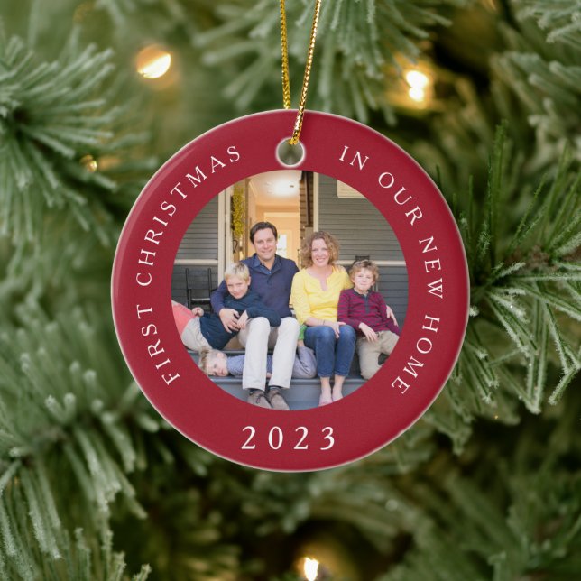 First Christmas New Home Red Photo Ceramic Ornament (Tree)