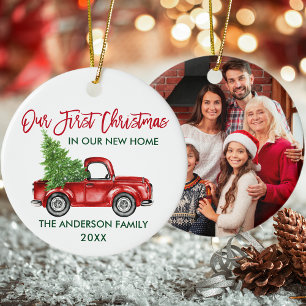 First Christmas New Home Red Truck PHOTO Ceramic Ornament