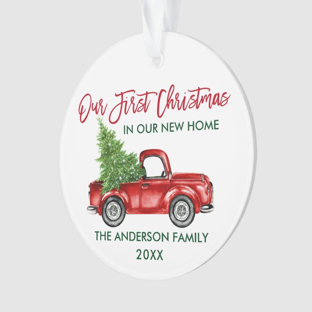 First Christmas New Home Red Truck PHOTO Ornament (Front)