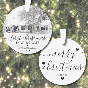 First Christmas New Home Script Photo Ornament