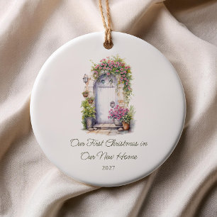 First Christmas New Home Watercolor Door Ceramic Ornament