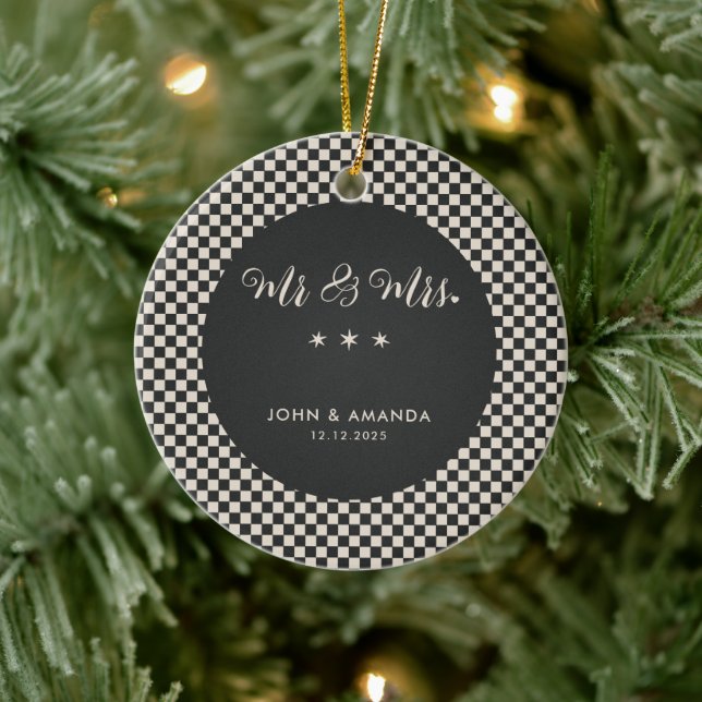 First Christmas Newlywed Retro Mr and Mrs Photo Ceramic Ornament (Tree)