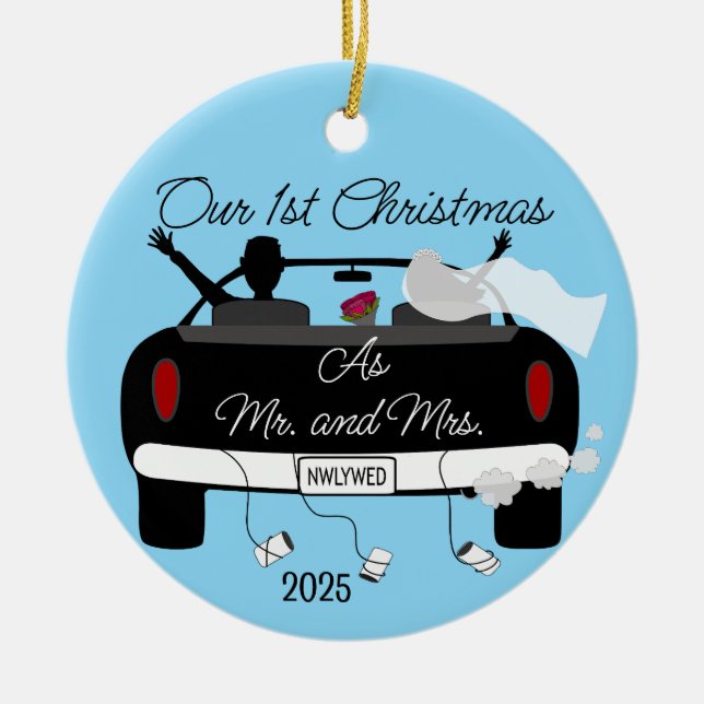 First Christmas Newlyweds Ceramic Ornament (Front)
