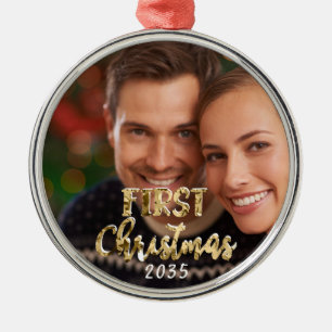 First Christmas Newlyweds Photo Keepsake Metal Ornament