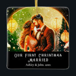 First Christmas Newlyweds romantic couple Ornament<br><div class="desc">An original way to remember your first Christmas as a couple. Our modern ornament contains Christmas,  romantic design which you can customise. Makes a great gift and a lasting memory. Click the edit button to customise this design with your photos and details.</div>
