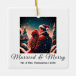 First Christmas Newlyweds romantic couple Ornament<br><div class="desc">An original way to remember your first Christmas as a married couple. Our modern ornament contains Christmas,  romantic design which you can customise. Makes a great gift and a lasting memory. Click the edit button to customise this design with your photos and details.</div>