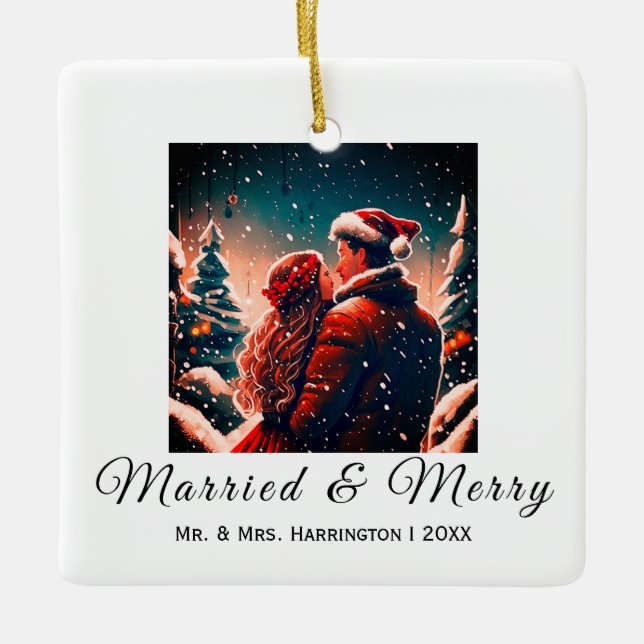 First Christmas Newlyweds romantic couple Ornament (Front)