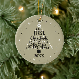 First Christmas Newlyweds Year Sage Green Ceramic Ornament