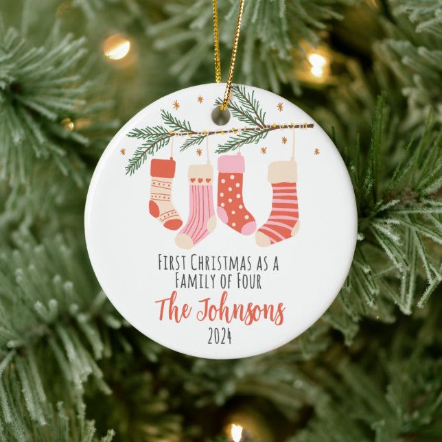 First Christmas of Four Custom Family Ceramic Orna Ceramic Ornament (Tree)