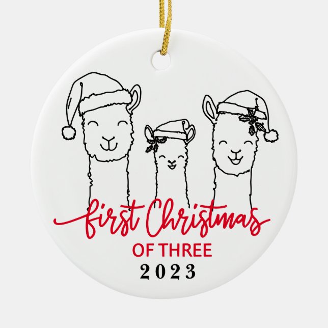 First Christmas of Three Llama Family Ornament (Front)
