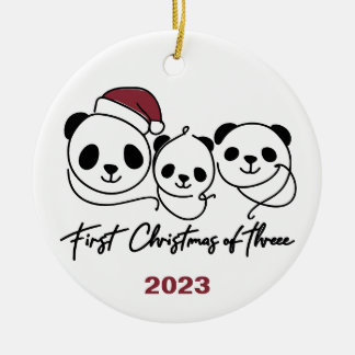 First Christmas of Three Panda Family Ornament
