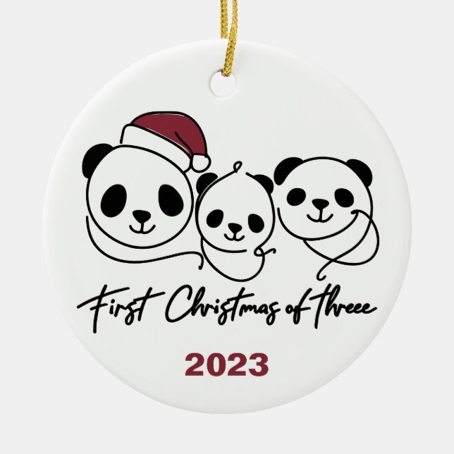 First Christmas of Three Panda Family Ornament (Front)
