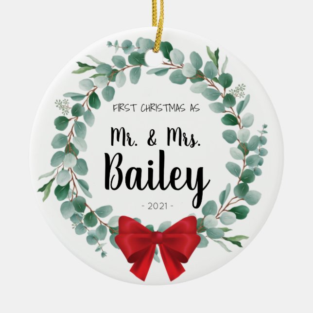 First Christmas Ornament Newlywed Wedding Gift  (Front)