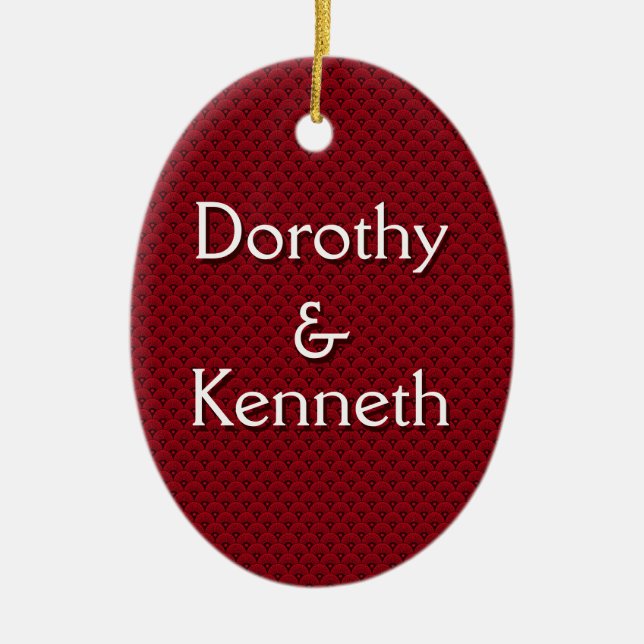First Christmas Ornament on Red Fishscale Pattern (Front)