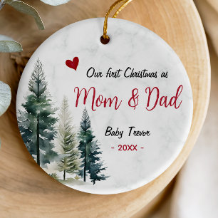 first christmas parents, mum and dad ornament, red ceramic ornament