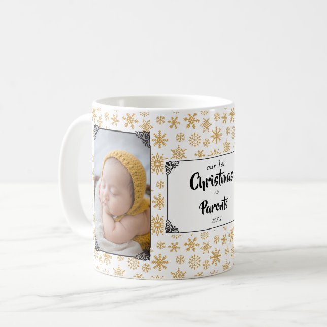 First Christmas Parents Snowflakes Photo  Coffee M Coffee Mug (Front Left)