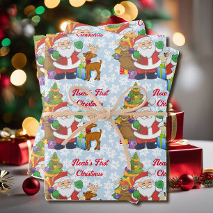First Christmas Personalise Child's Name Santa 3 Wrapping Paper Sheet