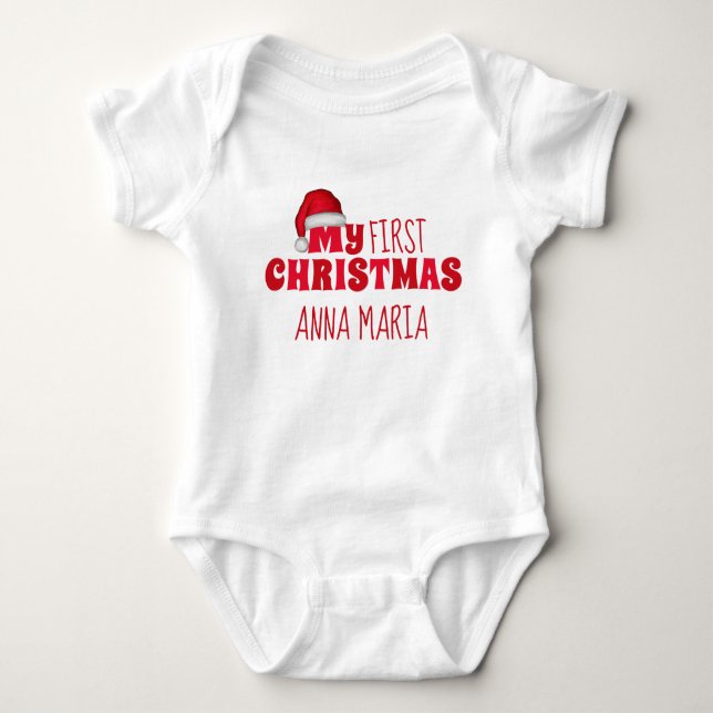 First Christmas Personalised Cute Newborn Santa Baby Bodysuit (Front)