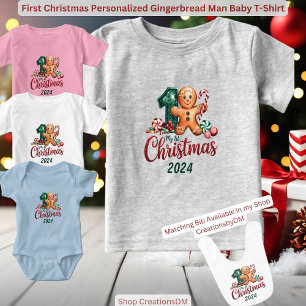 First Christmas Personalised Gingerbread Man  Baby T-Shirt