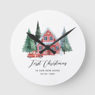 First Christmas Personalised Ornament New Home Gif Round Clock