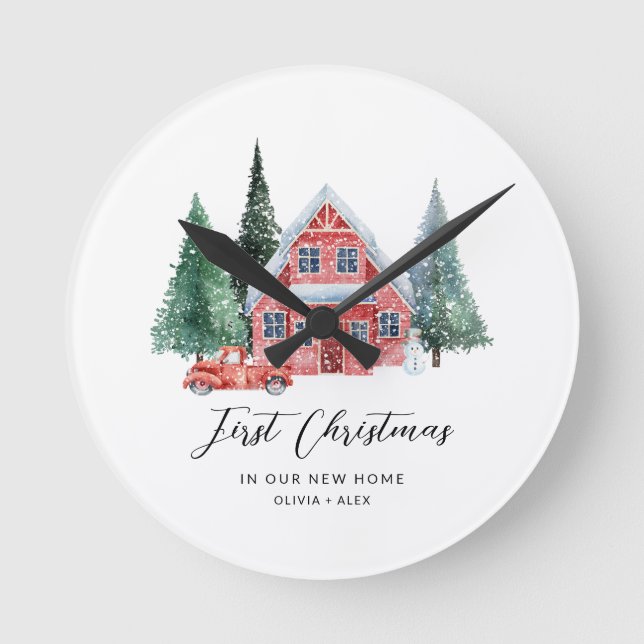 First Christmas Personalised Ornament New Home Gif Round Clock (Front)
