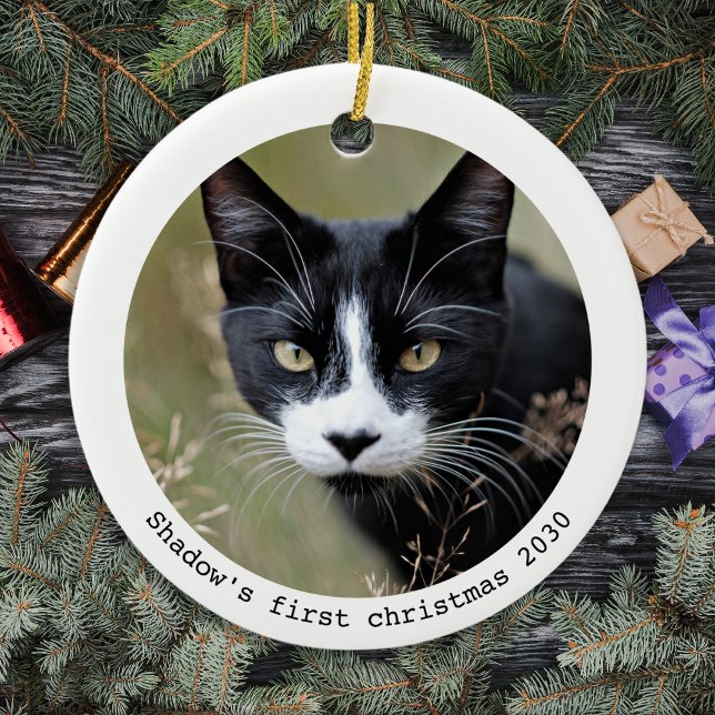 First Christmas Personalised Pet Cat Kitten Photo Ceramic Ornament (Creator Uploaded)