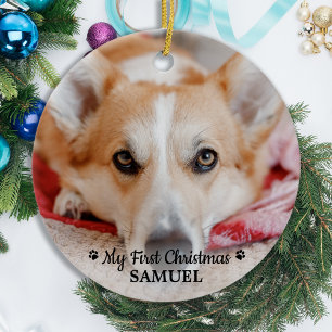 First Christmas Personalised Pet Puppy Photo Dog Ceramic Ornament