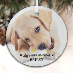 First Christmas Personalised Pet Puppy Photo Dog Glass Tree Decoration