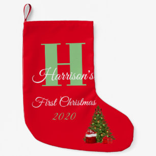 First Christmas Personalized Initial Monogram Small Christmas Stocking