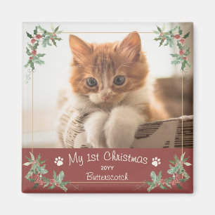 First Christmas Pet Photo Name Holly Paw Prints Magnet