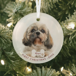 First Christmas Pet Photo Shih Tzu Dog Glass Tree Decoration
