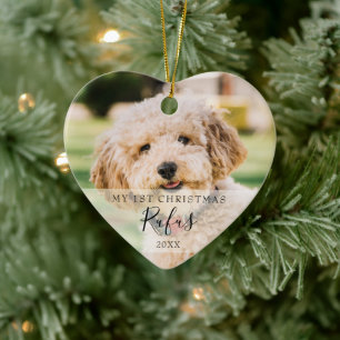 First Christmas Pet Photos Modern Script Ceramic Ornament