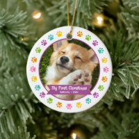 First Christmas Pet Puppy Photo Multicolor Paws