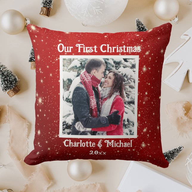 First Christmas Photo, Add Names Cushion (First Christmas Photo, Add Names Throw Pillow)